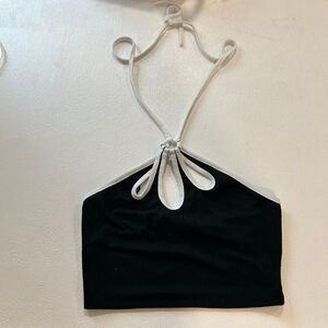 Princess Polly Black White Halter Crop Top Size 4 Y2K Going Out